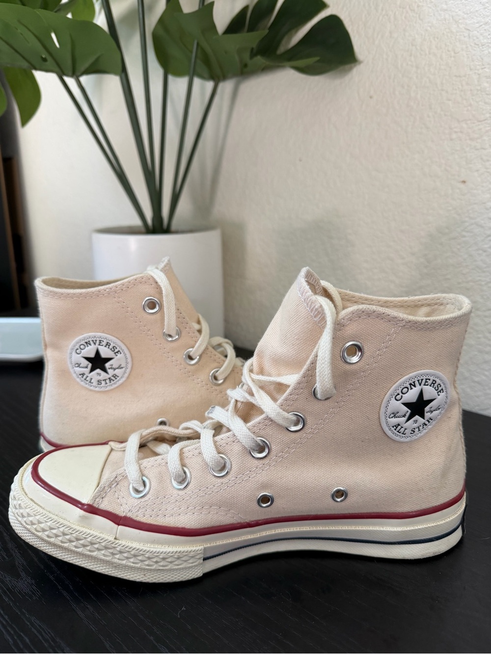 Converse High Top Sneakers - Natural Canvas with Red Accent 6